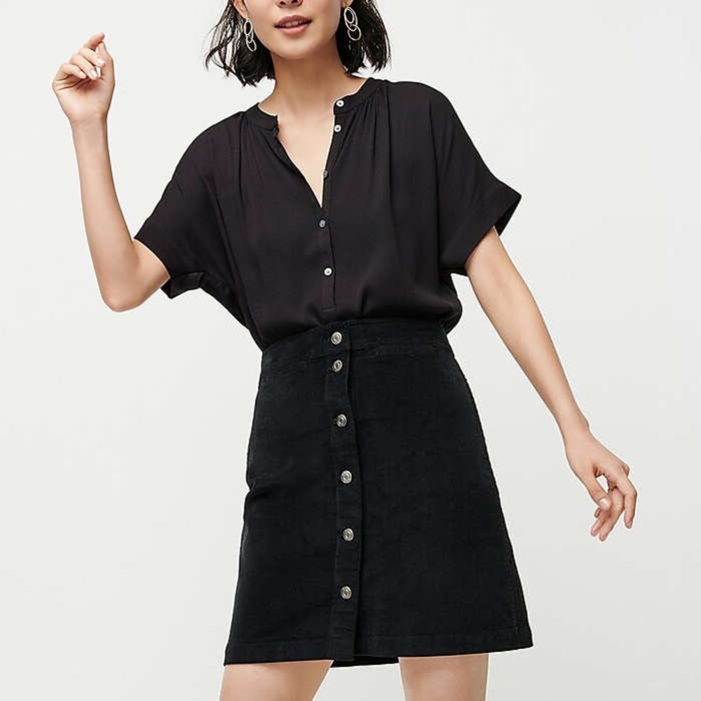 J.Crew Black High Waisted Corduroy Button Up Skirt
